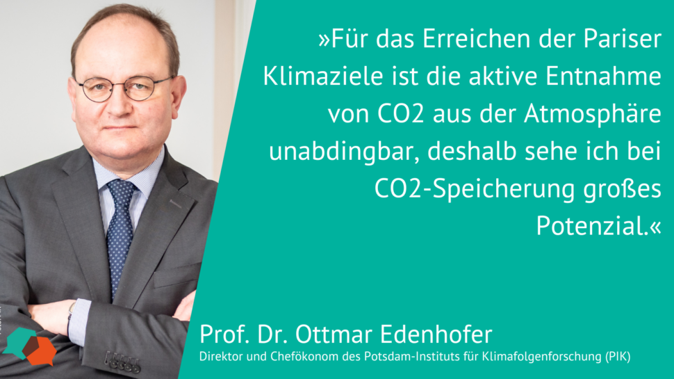 Links ein Foto von Prof. Dr. Ottmar Edenhofer. Rechts sein Zitat: 